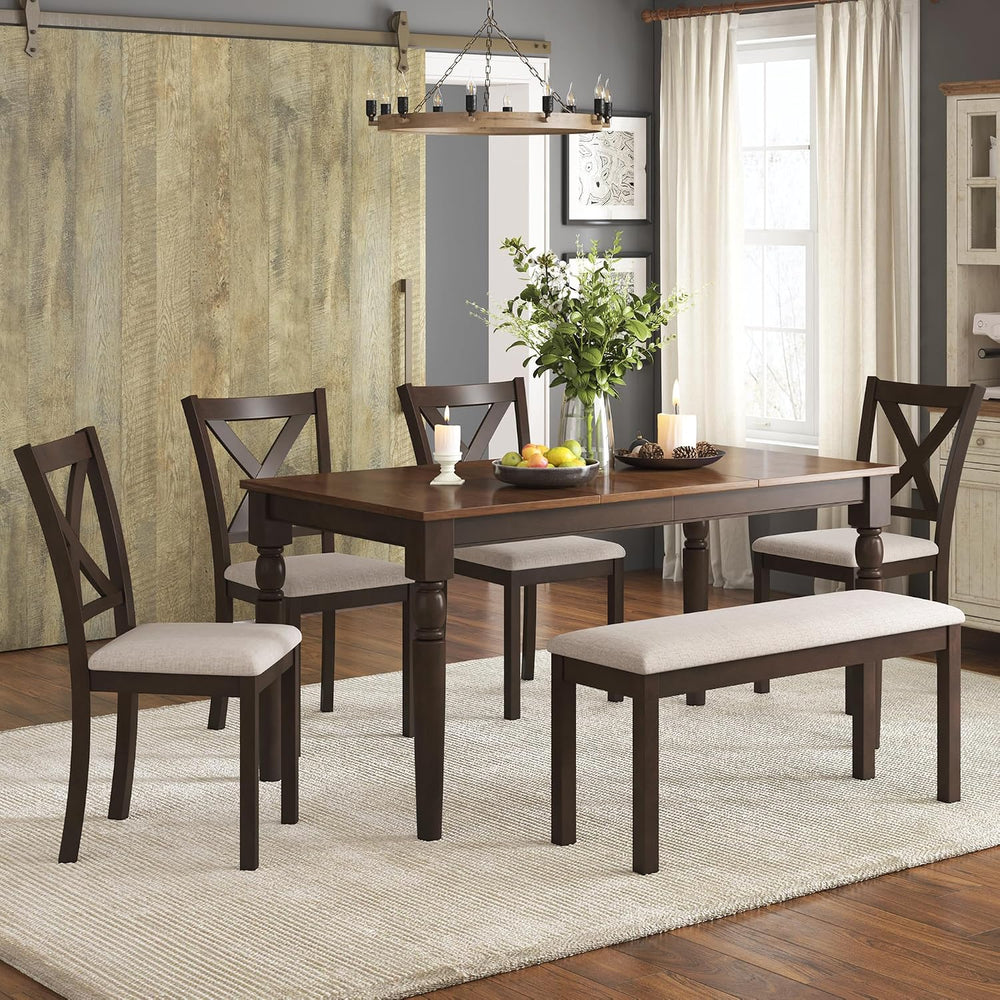 AMERLIFE 6-Piece Farmhouse Dining Table Set for 6-7, 60" Solid Wood Kitc...