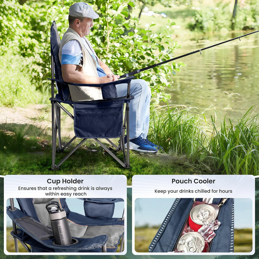 Oversized Camping Chair Heavy Duty- Portable Folding Chair, Cup Holder & ...