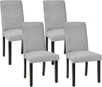 VECELO Upholstered Dining Chairs Set of 4, Fabric Wood Legs High Back for Kitchen Living Room, Light Gray
