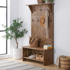 Alaterre Bethel Rustic Solid Wood Entryway Hall Tree with Bench, Natural | 70” Modern Farmhouse Entryway Organizer with Shoe Storage Bench and Coat Hooks, Natural Aged Brown, for Jackets, Shoes & Bags