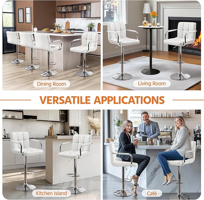 Yaheetech Bar Stools, PU Leather Adjustable Swivel Barstools, Hydraulic Kitch...