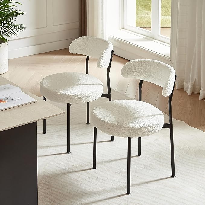 SoarFlash Kitchen Table and Chairs for 2, 31.5" Dining Table Set for 2 with Boucle Upholstered Chairs, 3 Piece Round Kitchen Table Set, Dining Room Table Set for Small Space, Apartment, Beige/White