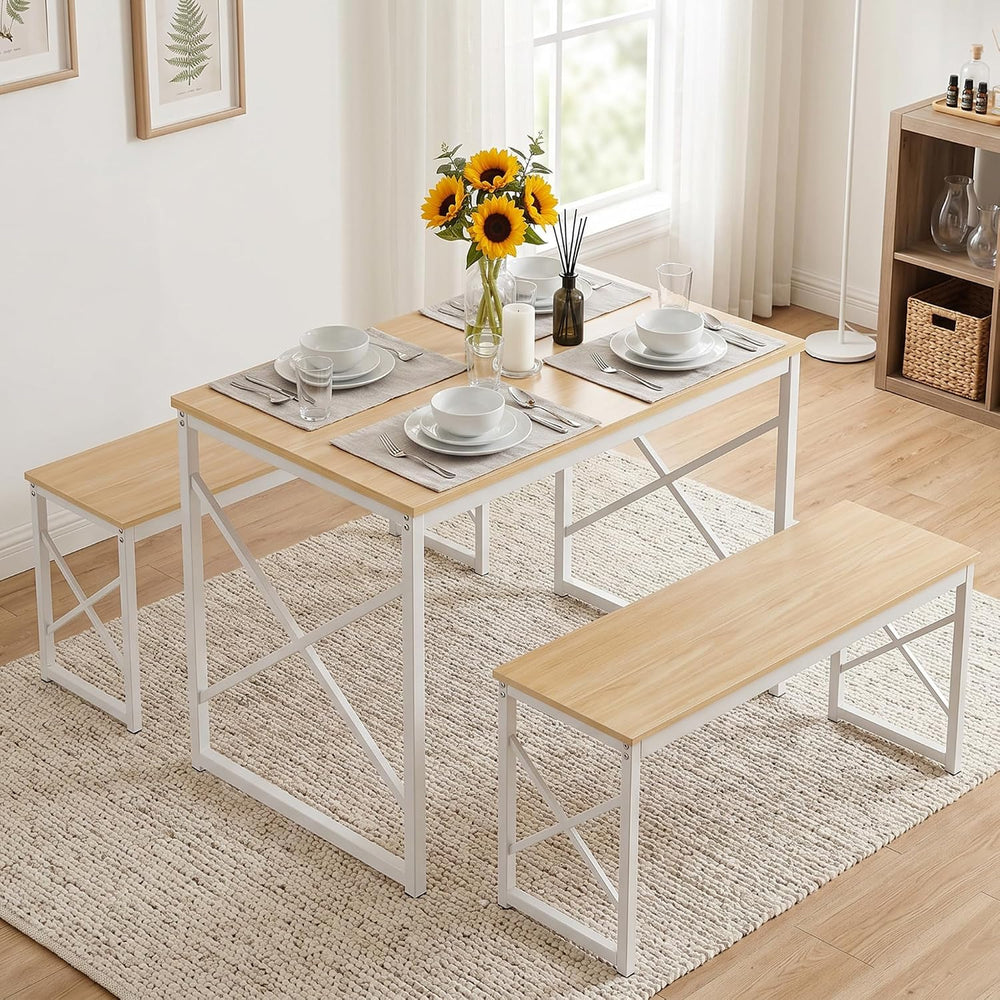VECELO 43.3" Kitchen Dining Table Set for 4, Heavy-Duty Steel Frame &amp...