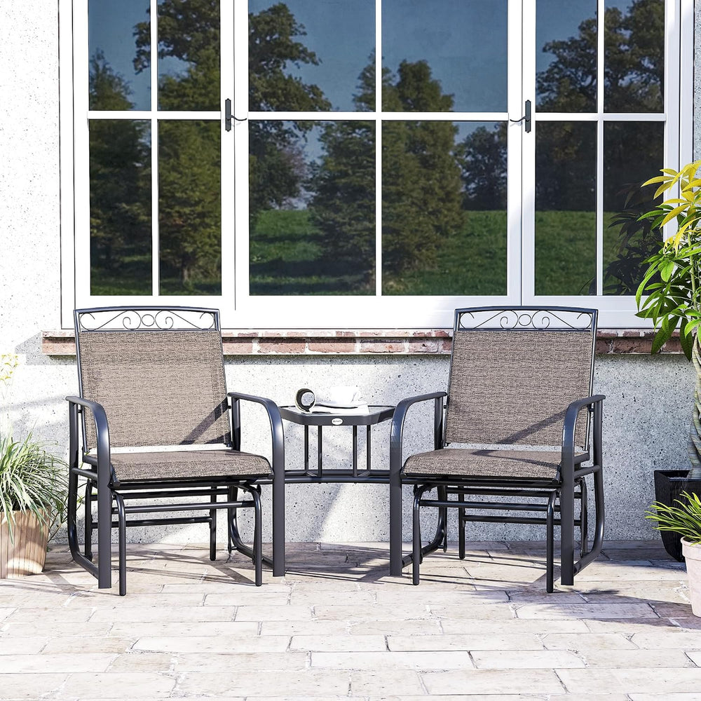 Outsunny Outdoor Glider Chairs with Coffee Table Patio 2-Seat Brown | Rocking...