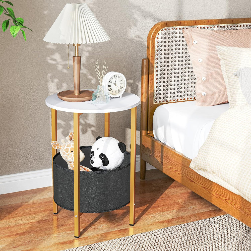 Giantex Round End Table, Small Side Table with Removable Fabric Basket, Moder...