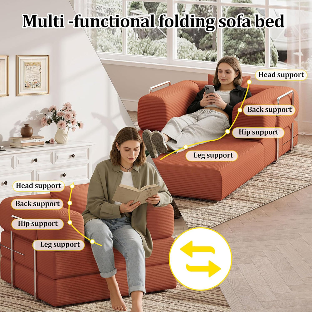 Single Couch Sofa for Small Spaces, 2-in-1 Single Sofa with Soft Corduroy Fol...