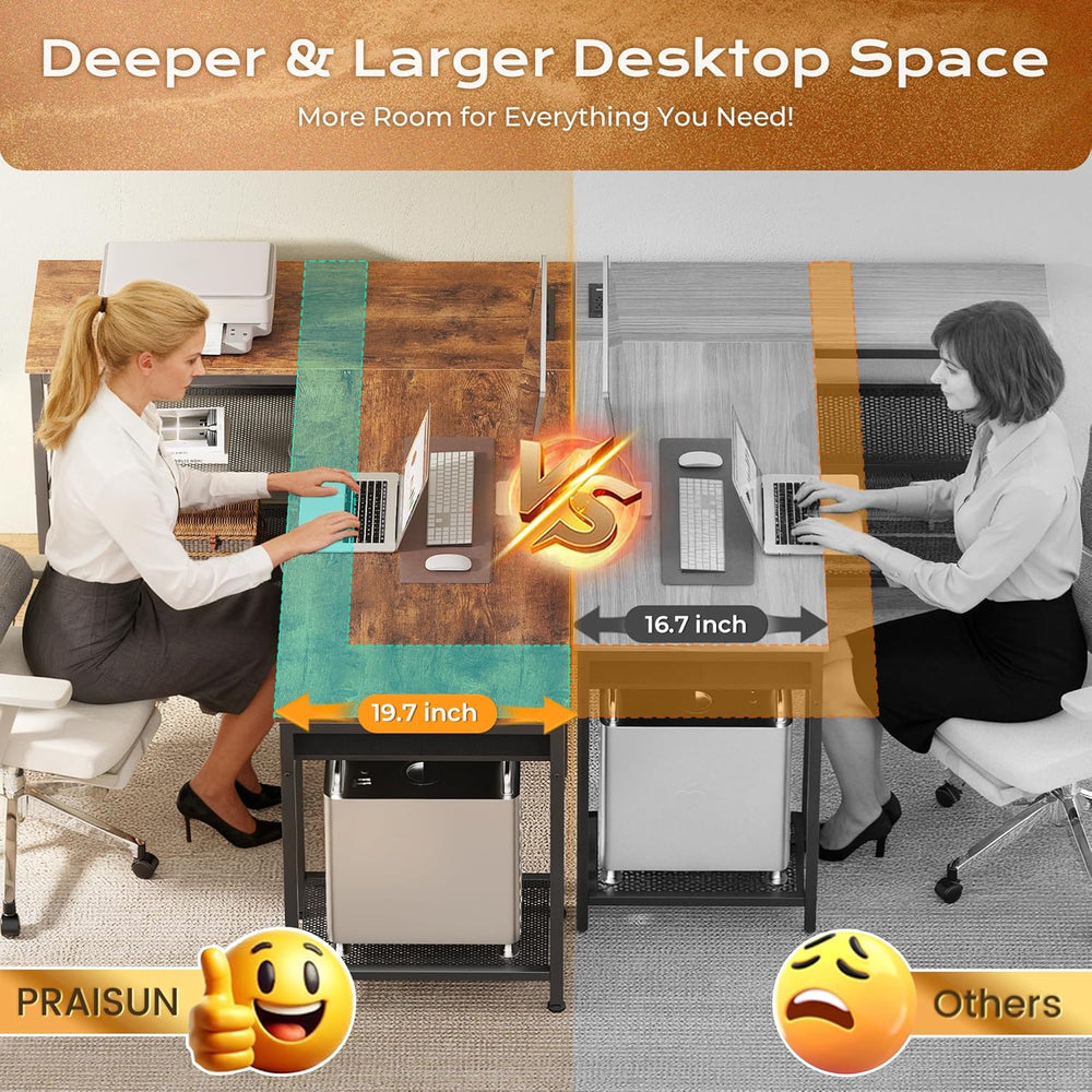 PRAISUN 55 Inch L Shaped Office Desk with Power Outlets and Type-C Port, Larg...