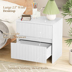 Fluted Nightstand, 23" Wood Bedside Table with 2 Storage Drawers, Modern Night Stand for Bedroom, Office, White