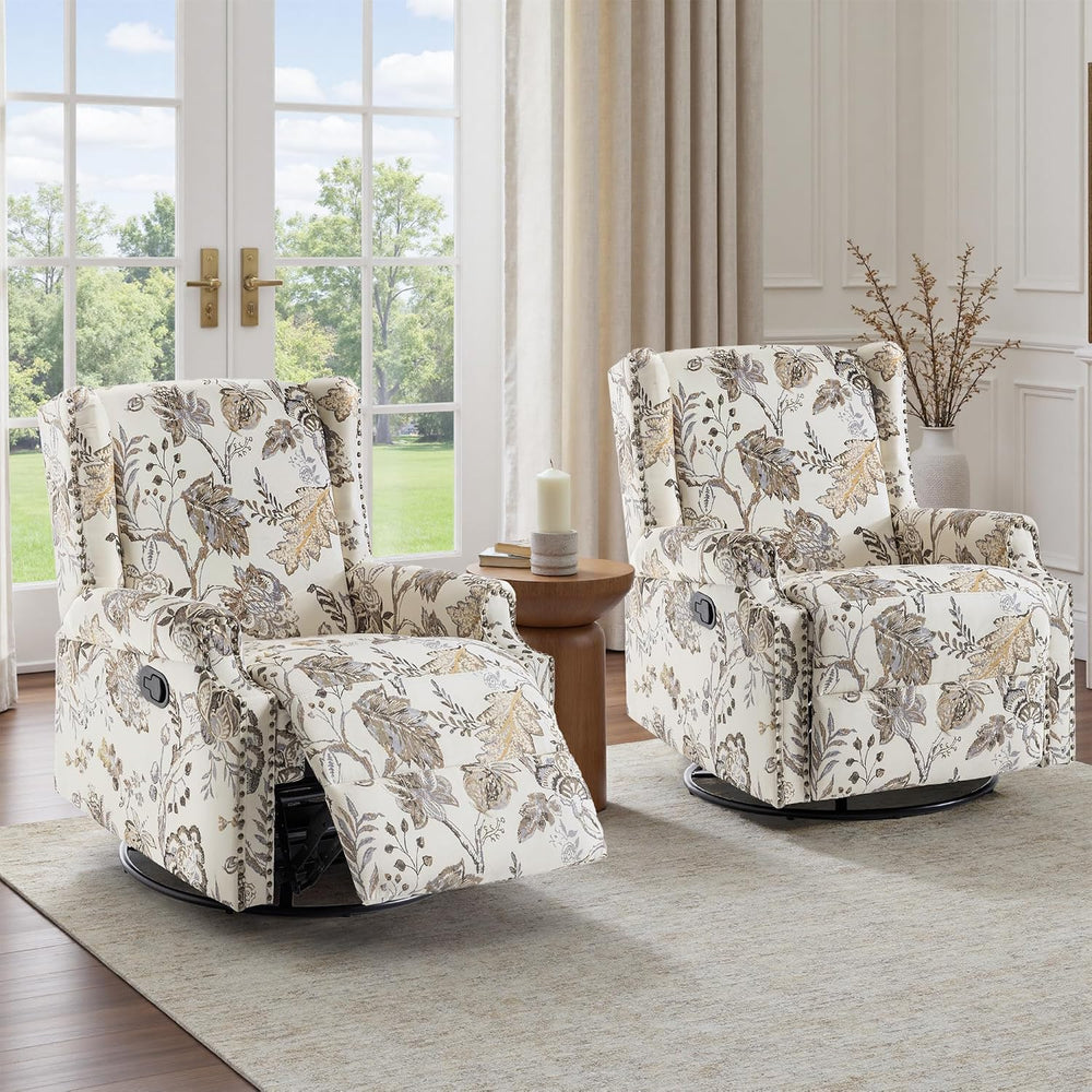 Swivel Glider Floral Recliner Chairs Set of 2, High Back Swivel Rocker Fabric...
