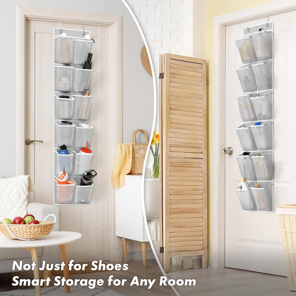 Simple Houseware 12 Pockets Large Over Door Shoe Organizer, 2 Pack, Gray | Total 24 Pockets, 56" x 12.5", Fits Standard & Narrow Door, 4 Durable Metal Hooks, 6" x 8" Pocket Size, Multipurpose