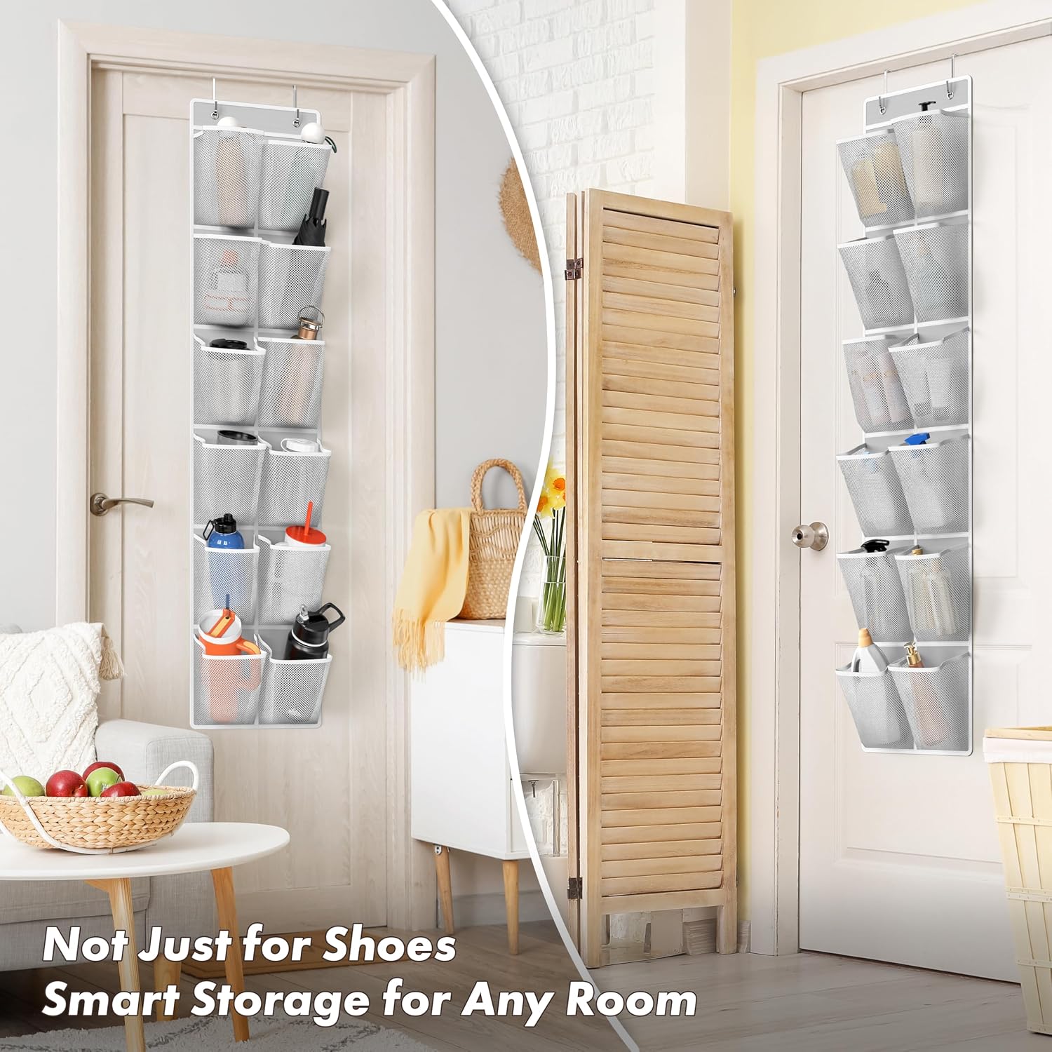 Simple Houseware 12 Pockets Large Over Door Shoe Organizer, 2 Pack, Gray | Total 24 Pockets, 56" x 12.5", Fits Standard & Narrow Door, 4 Durable Metal Hooks, 6" x 8" Pocket Size, Multipurpose