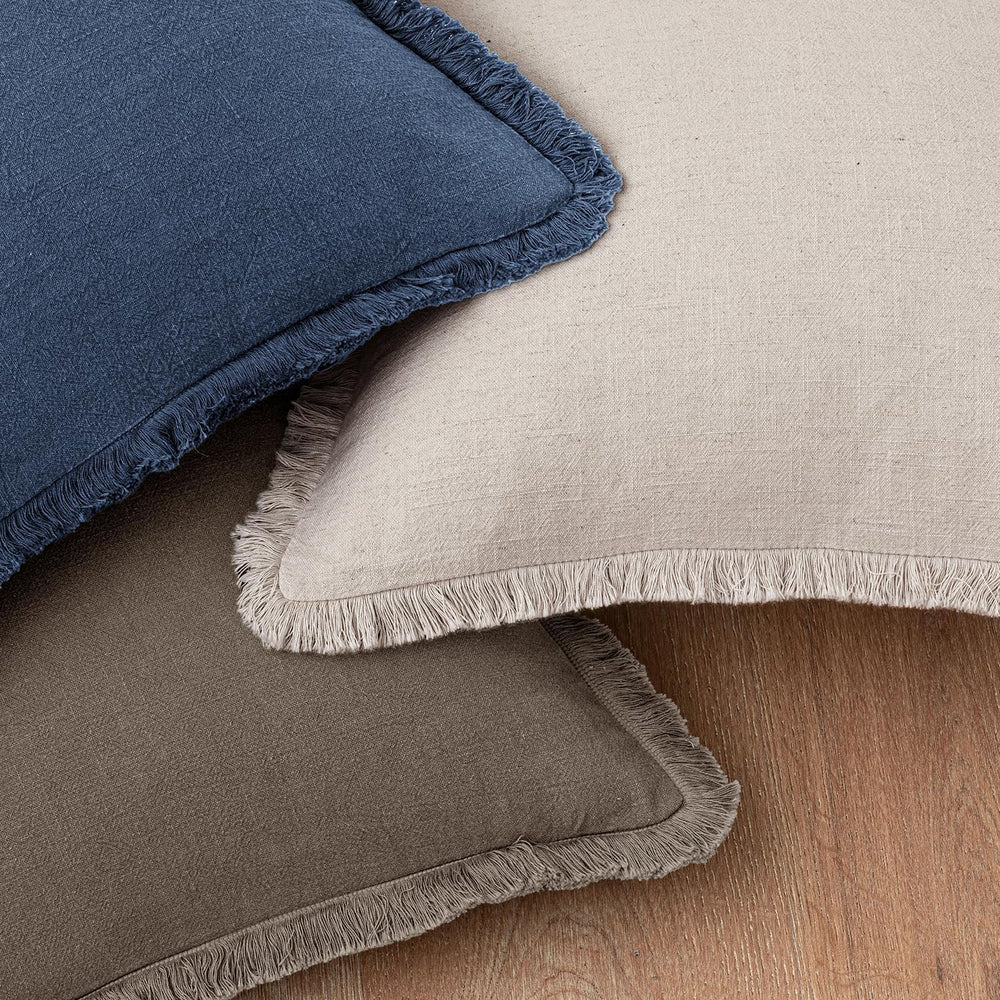 24x24 Inch Set of 2 Euro Linen Fringe Throw Pillow Covers,Coffee