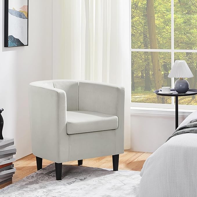 Yaheetech Velvet Accent Chair, Modern and Comfortable Armchairs, Upholstered Barrel Sofa Chair for Living Room Bedroom Waiting Room, Beige
