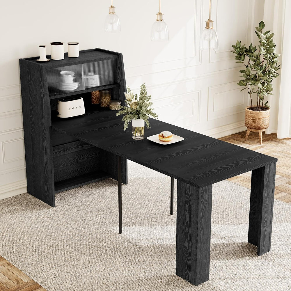 HIPIHOM 86.6" Extendable Dining Table for 4-6, MDF, Storage Cabinet | Re...
