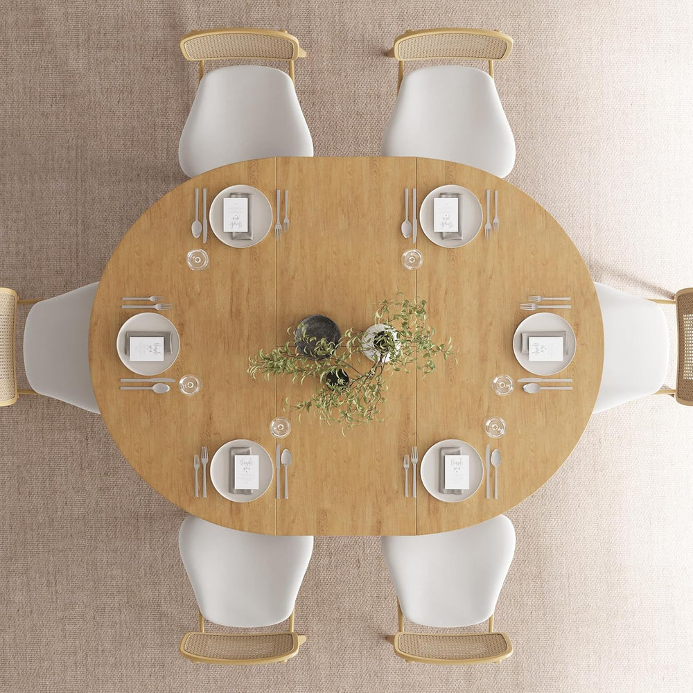 Feonase 59" Round Extendable Dining Room Table for 6, Modern Oval Kitche...