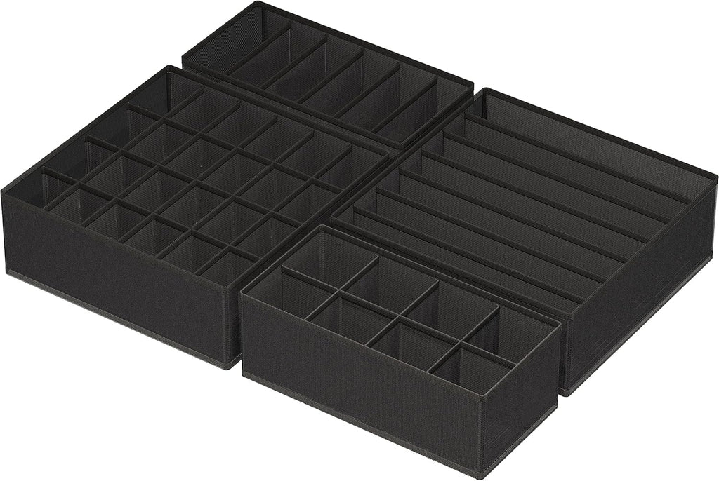 Simple Houseware 4-Pack Drawer Organizer Set - Closet Dividers for Underwear, Socks, Bras, Scarves, Ties - Foldable Non-Woven Storage Boxes, Black