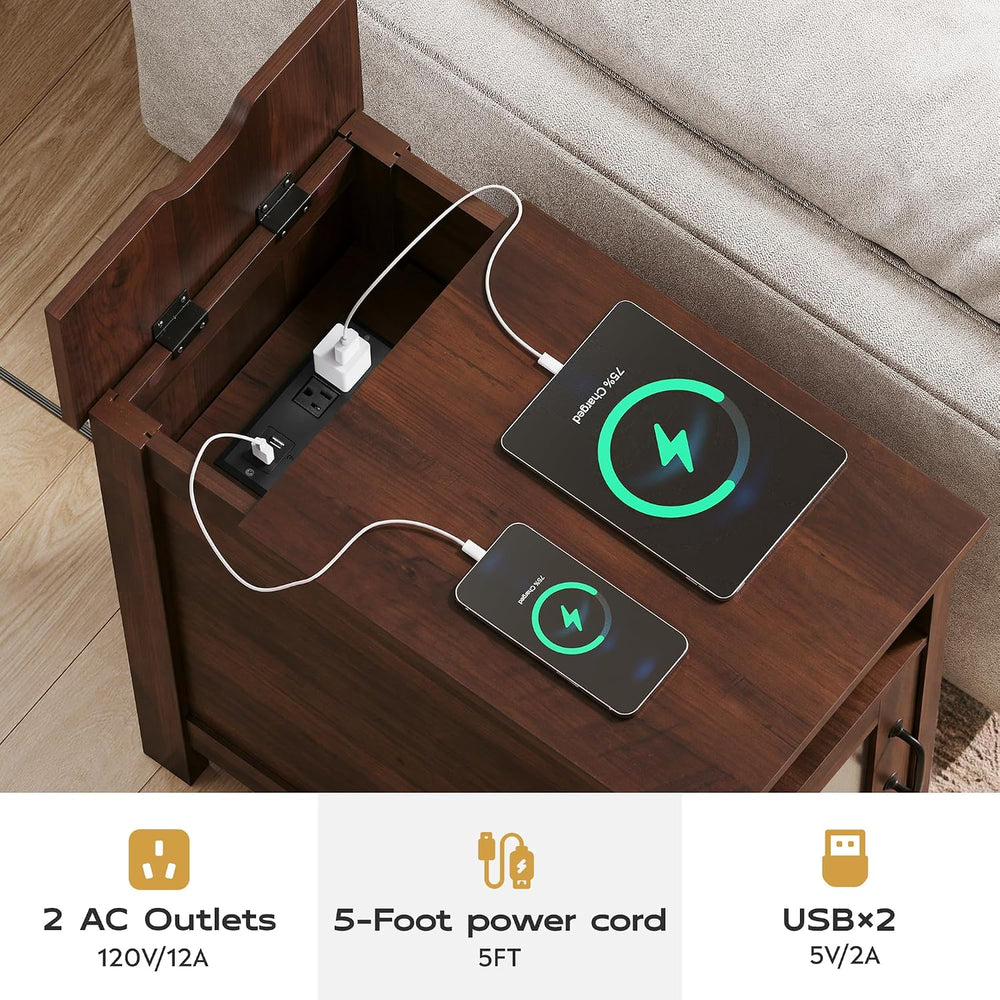 WLIVE End Tables for Living Room & Bedroom w/ Charging, Narrow Nightstand