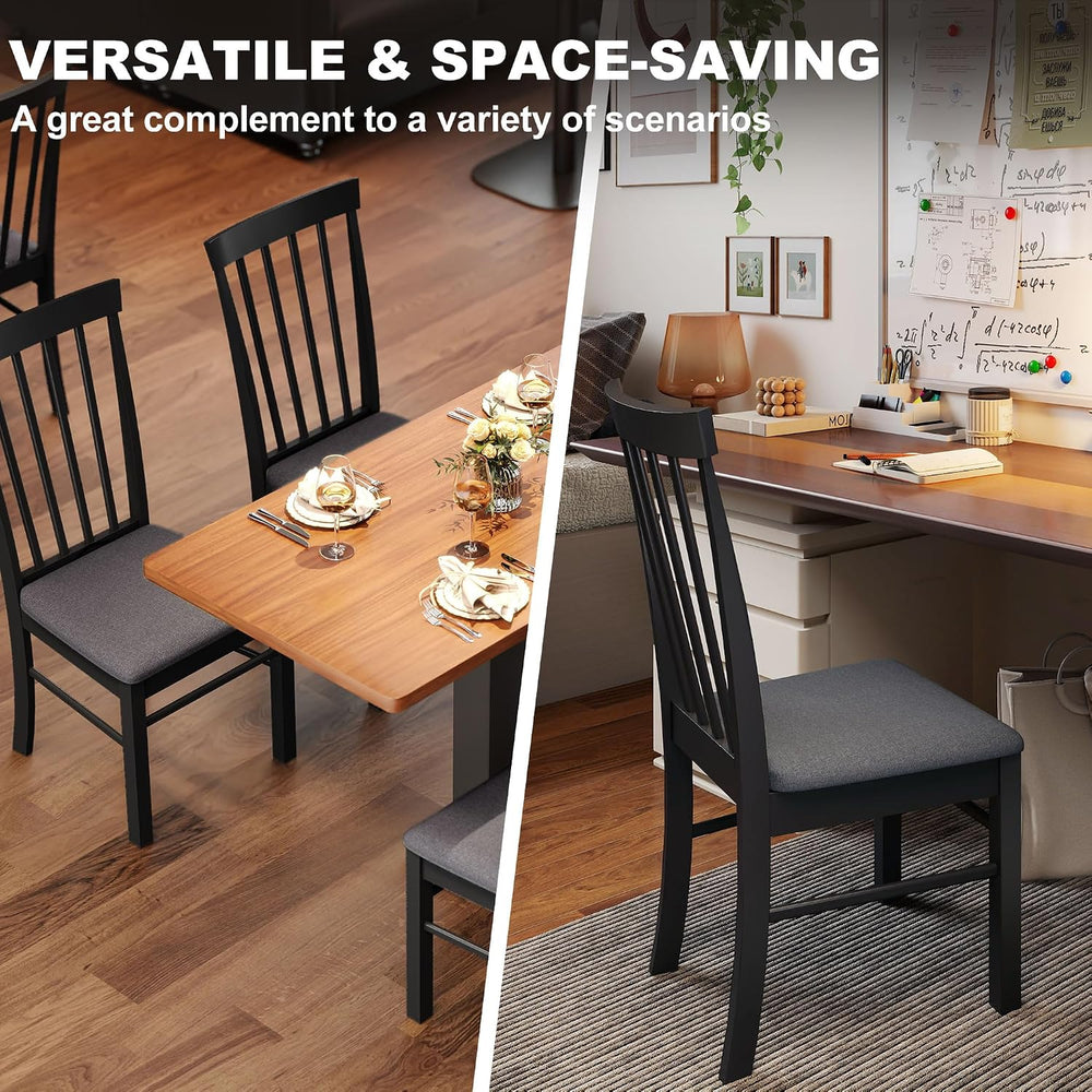 HOMCOM Wooden Dining Chairs Set of 2 Farmhouse Black and Gray | Upholstered K...