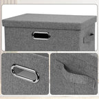 Medium 15" 21 Quart Collapsible Stackable Storage Bins with Lids, 1 Pack Gray Foldable Fabric Closet Storage Boxes with Lids, 4 Handles Heavy-duty Linen Cube Baskets for Bedroom