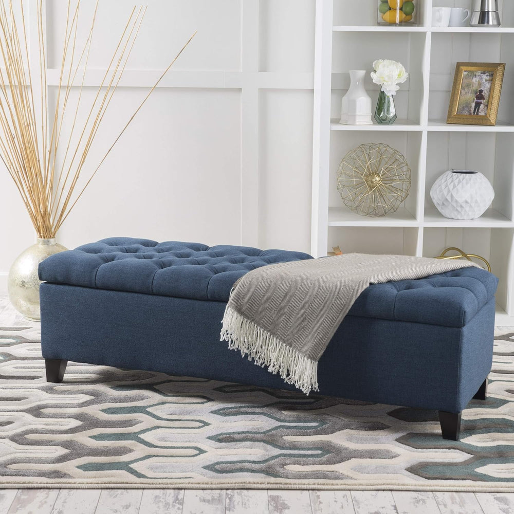 Christopher Knight Home Ottilie Fabric Storage Ottoman, Dark Blue, 17.75&quot...