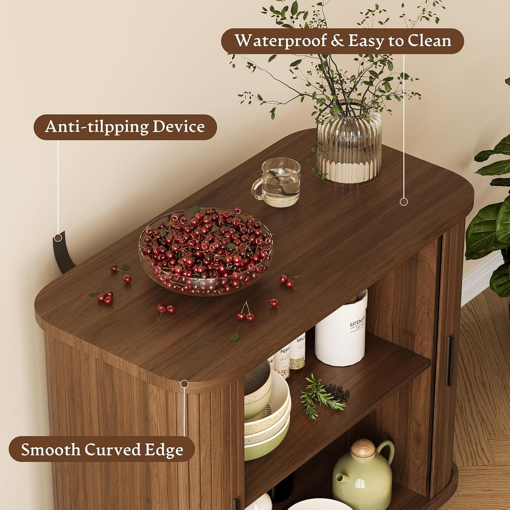 Sideboard Buffet Cabinet with Sliding Door, 31.5" Wide Fluted Modern Acc...