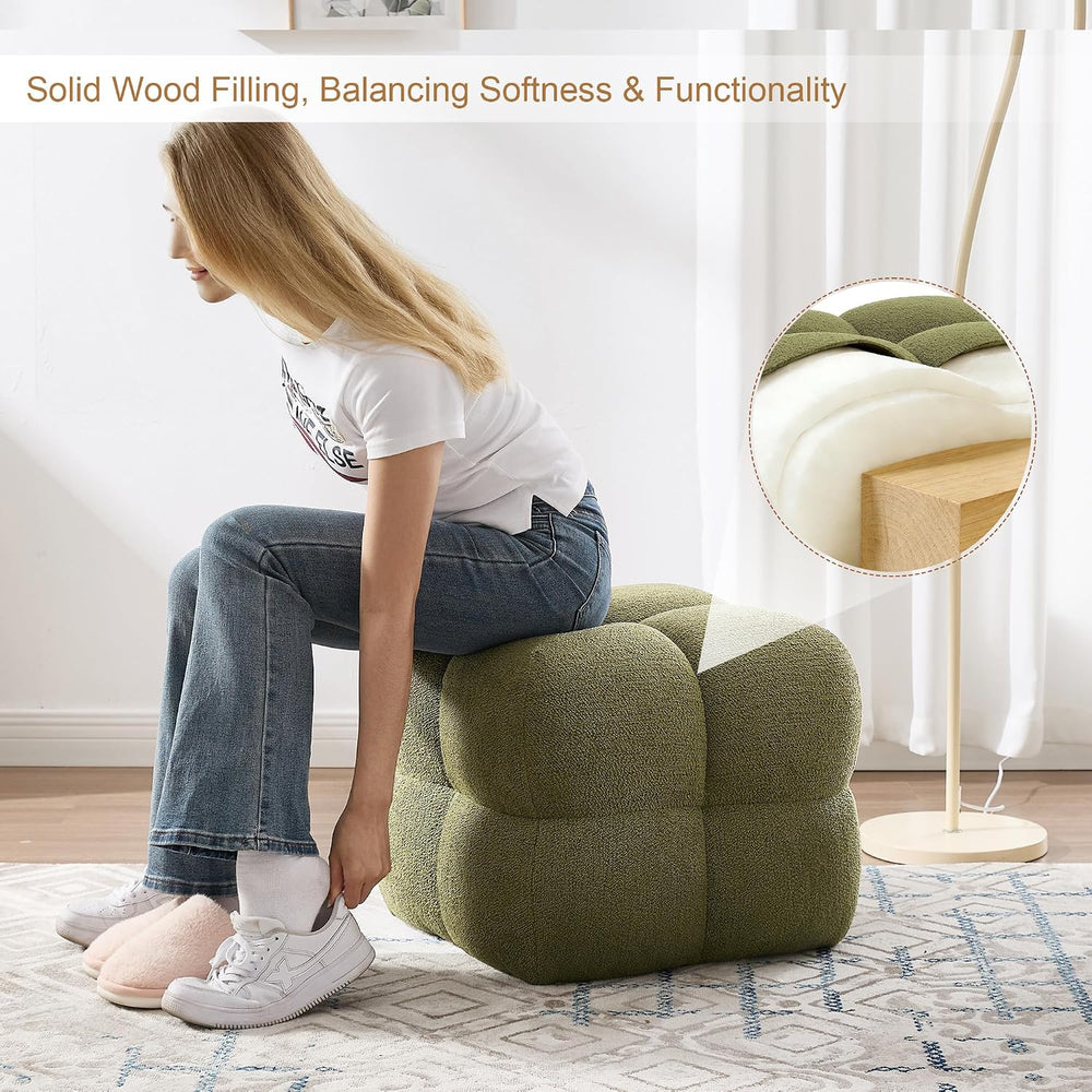 Zesthouse Square Pouf Ottomans Set of 2, Modern Vanity Chair for Bedroom | Bo...