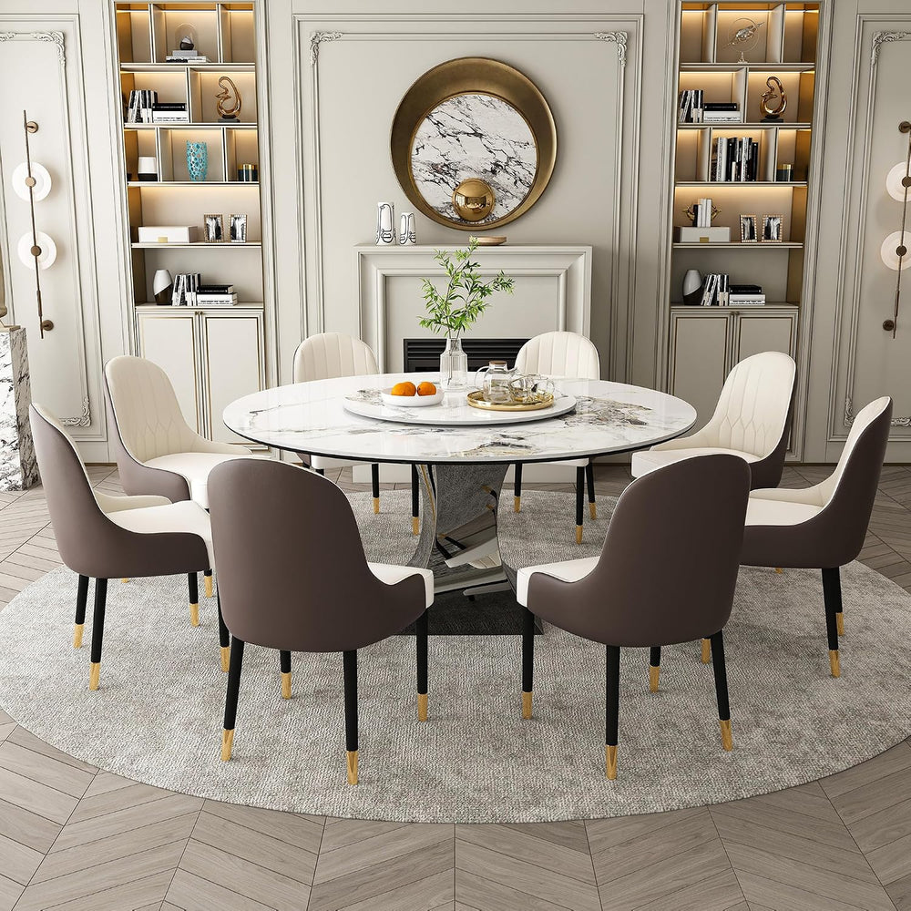 Montary 9 Piece Modern Dining Table Set of 8, Round 59" D Faux Marble Di...