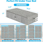 Under Bed Storage Container Bins 2 Pack, 5 Inch Thin Low Profile Underbed Clothes Storage Organizer for Dorm & Home, Use for Blanket and Toy Storage Box W/ Sturdy Bottom/Sides, Foldable Thick Fabric