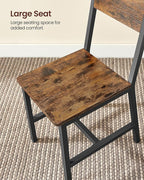VASAGLE Dining Chair Set of 6, Wood Kitchen Chairs with Metal Steel Frame, Easy to Assemble, Comfortable Seat, Modern Farmhouse Chair for Kitchen, Bedroom, Living Room, Rustic Brown and Ink Black