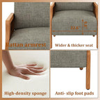 WENTMENT Modern Accent Chair, Armchair with Natural Rattan Armrest, Upholstered Living Room Chair Comfy Single Sofa Chair for Hosting Room/Bedroom, Grey