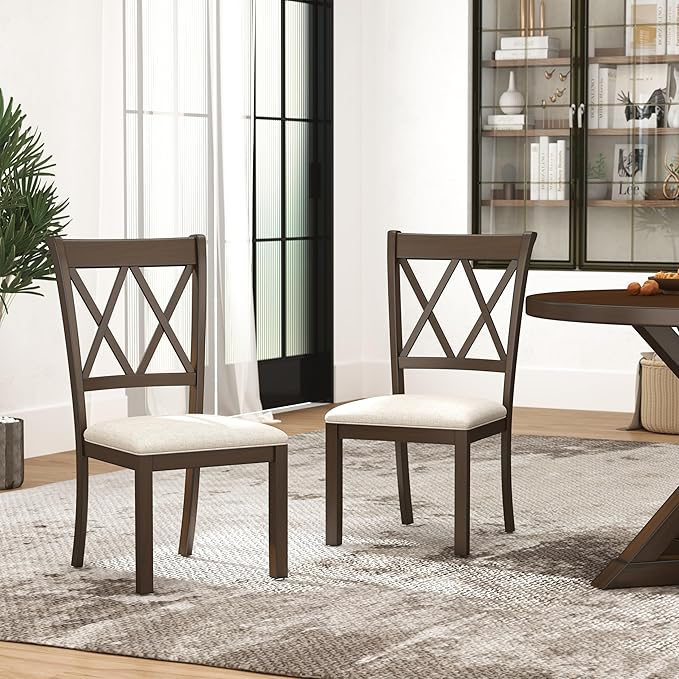Roundhill Furniture Windvale Fabric Upholstered Dining Chair, Set of 2, Espresso