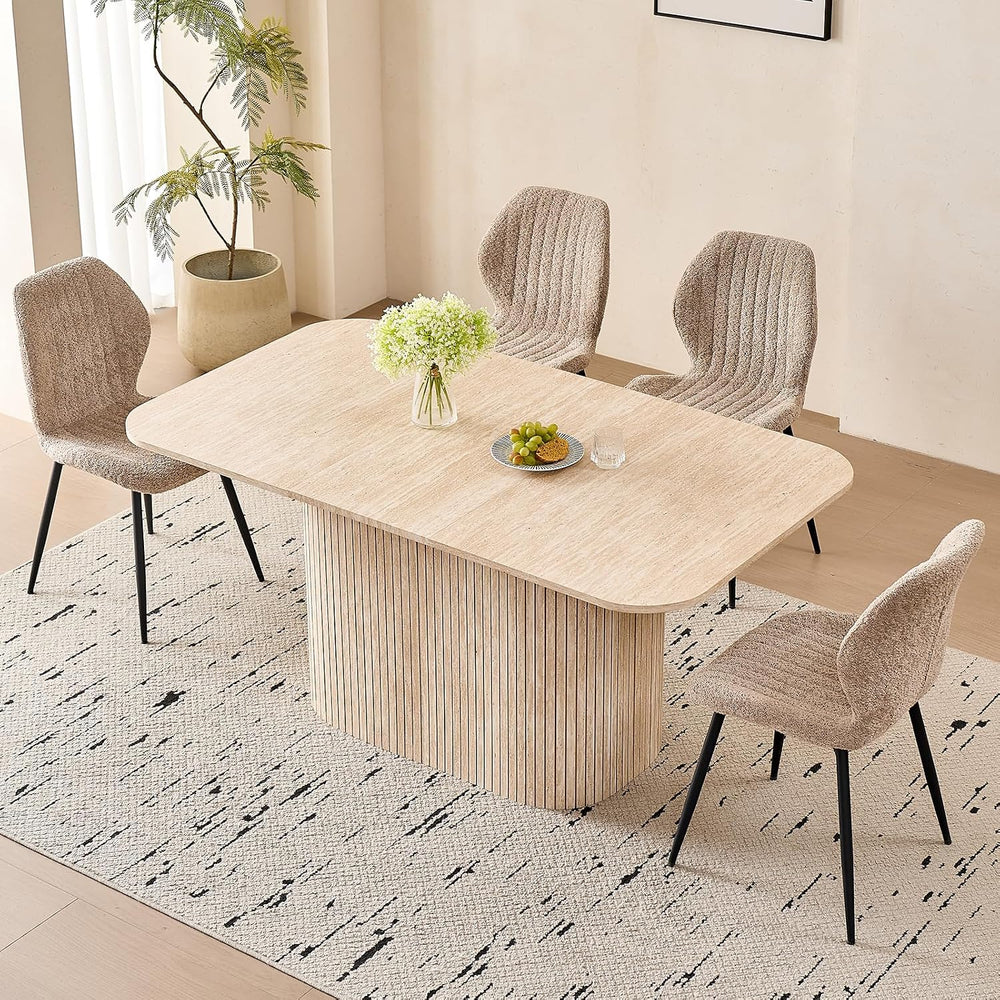 63" Large Dining Table for 4 6, [Rounded Corners] [Grooved Pedestal Base...