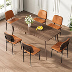 Dining Chairs Set of 4, Mid-Century Modern Upholstered PU Leather Chairs with Walnut Back and Metal Legs Adjustable Feet for Kitchen Dining Room, Orange Shell Strips