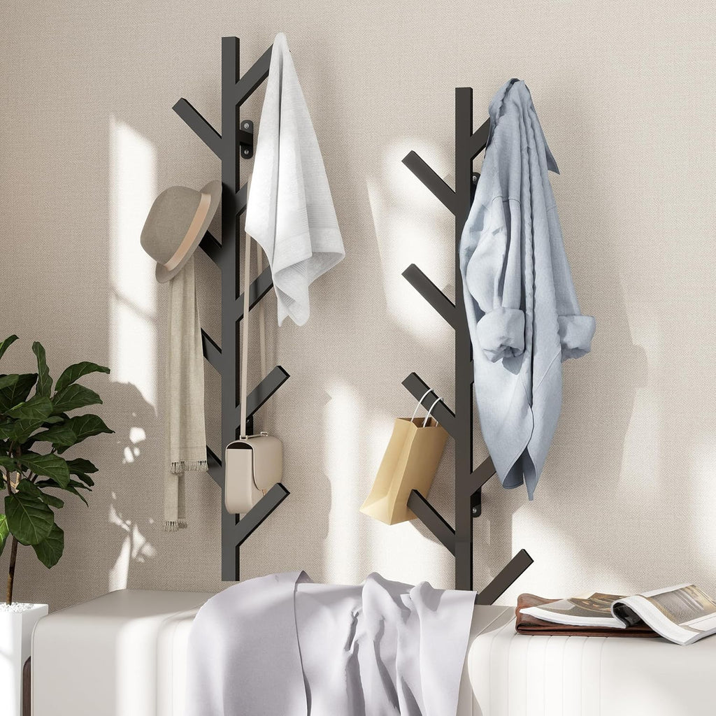 Vlush Wall Mounted Metal Coat Rack with 9 Hooks Modern Minimalist & Upright Coat Rack for Hanging Clothes, Hats, Hanging Bags and Scarves Entrance Wall Iron Coat Racks (Black)