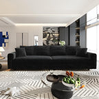 KEIKI 102.4" Sectional Couches, Modern Comfy Upholstered Sofa Cloud Couch, Deep Seat 4 Seat Sofa Set with Soft Pillows and Movable Ottoman for Living Room, Apartment, Office, Black