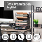 Mind Reader Mesh Desk Organizer, 6 Compartments, 1 Drawer, 2 Pen Cups, Office Desktop Organizer, Metal Mesh, Black