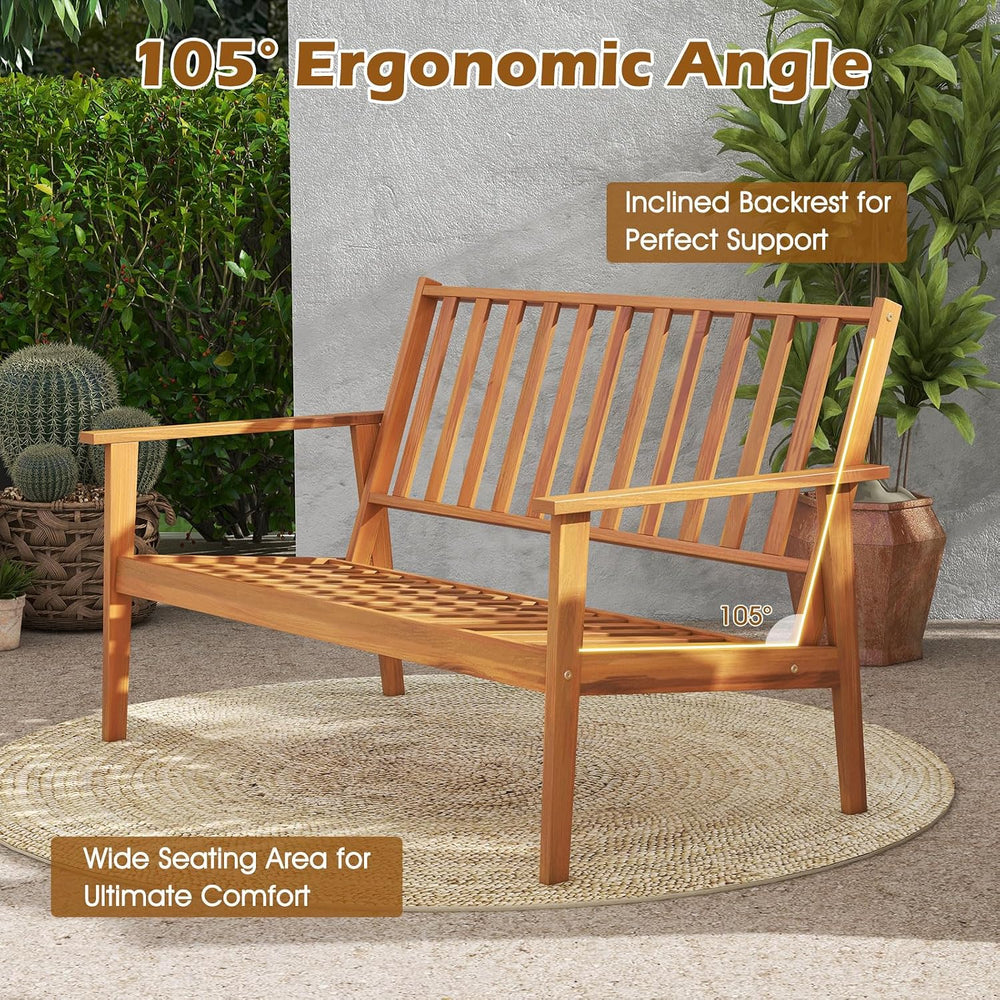 Tangkula 4 Pieces Patio Furniture Set, Outdoor Acacia Wood Conversation Set w...