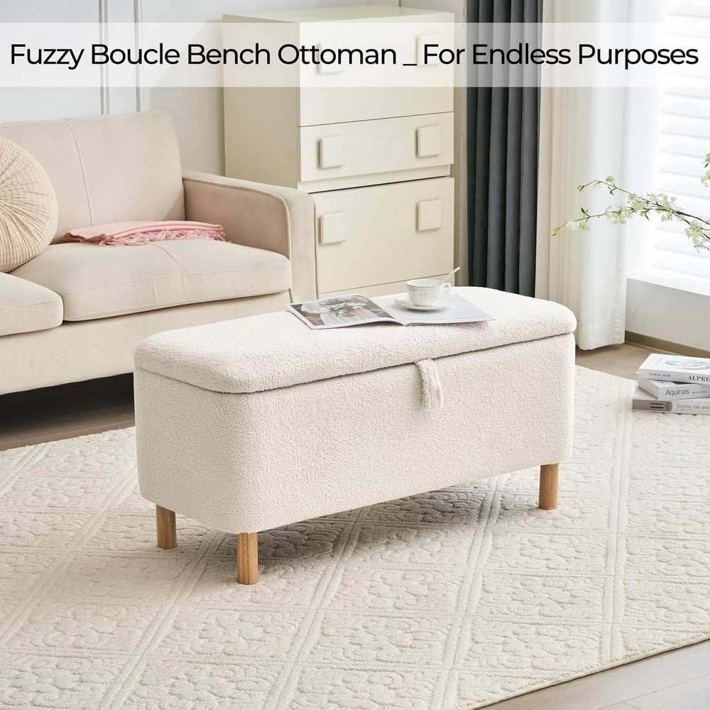 Boucle Storage Ottoman Bench for Bedroom end of Bed, Sherpa Upholstered Shoe ...