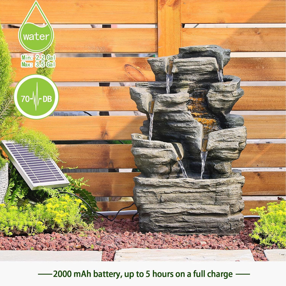 Bumilgar 6-Tier Solar Powered Water Fountain Outdoor Waterfall 24.4 in