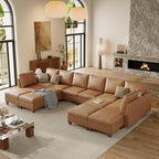 SITJOY 172" Faux Leather Modular Sectional Sofa with Storage, Mid Century Modern Sectional Couches for Living Room, Soft Padded Armrests, Oversized 14 Seat U Shaped Couch with Chaise, Brown
