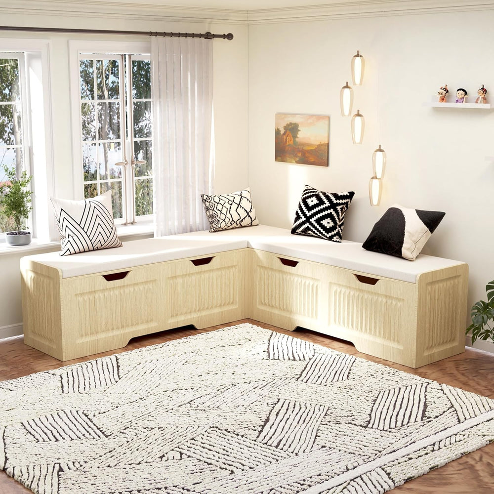 L Shape Bench,Breakfast Nook Bench with Cushion,Backless Corner Dining Bench,...