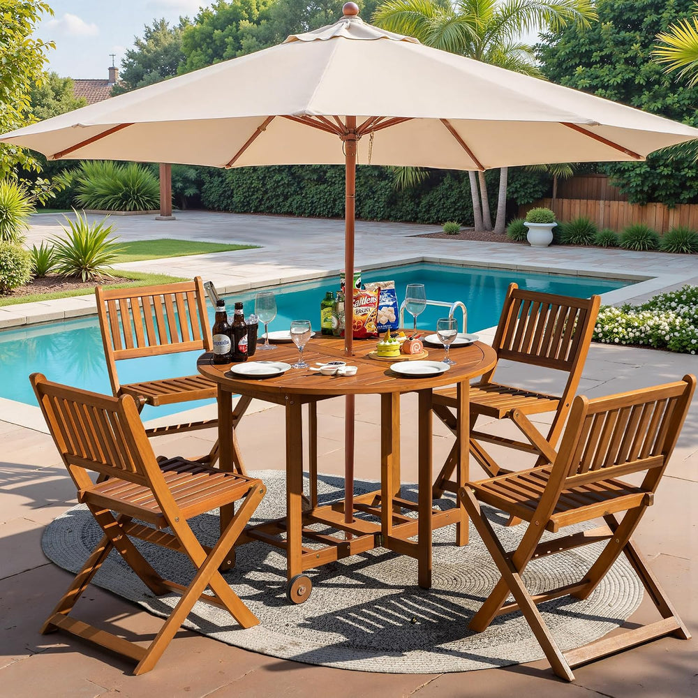 Greesum 5 Piece Patio Dining Set Outdoor Acacia Wood Furniture All-Weather Fo...