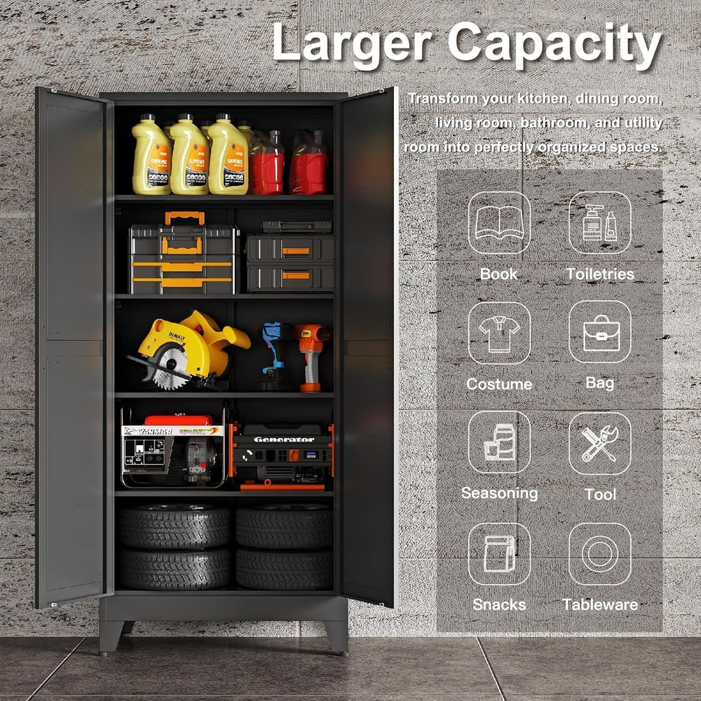 71" H Black Metal Storage Cabinets,Garage Storage Cabinet,Tall Pantry Ca...