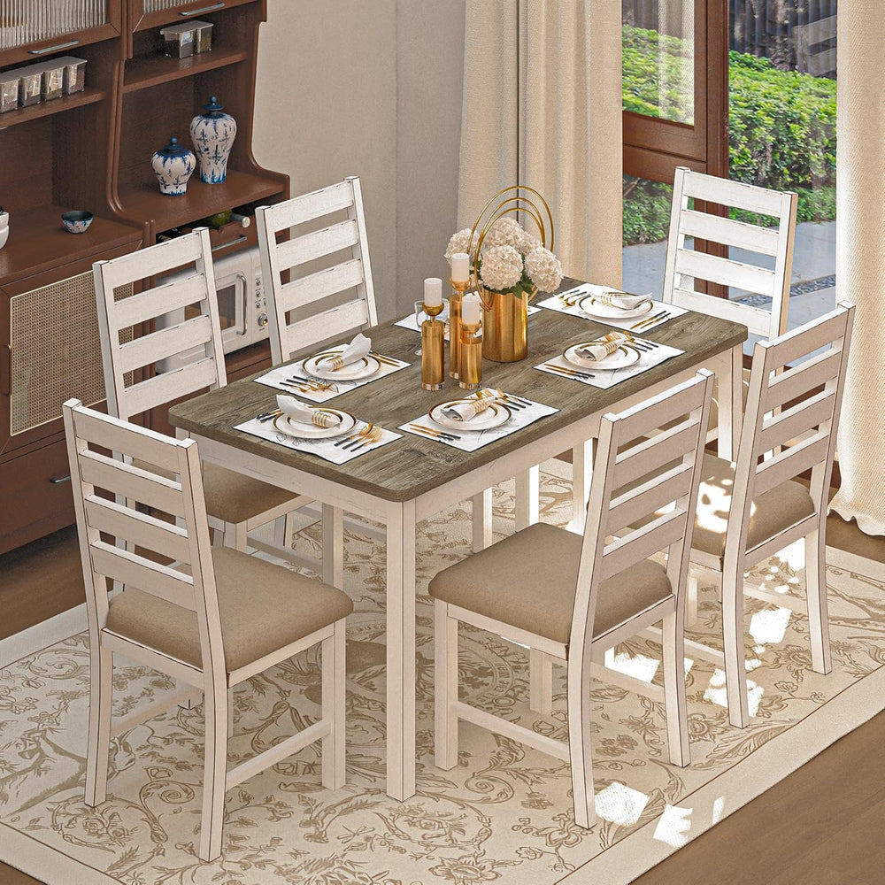 59" Dining Table Set Farmhouse Rectangular White Kitchen Room Table &amp...