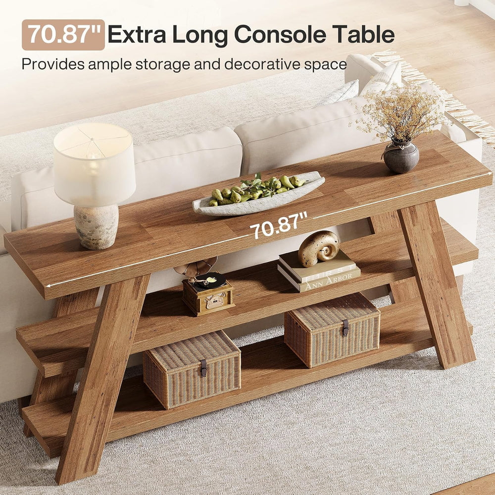 Tribesigns 70.9" Extra Long Console Table with Storage, 3-Tier Narrow Wo...