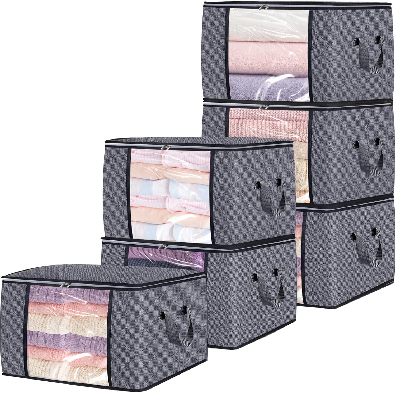 90L Large Blanket Storage Bags, 6 Pack Clothes Storage Bag Comforter Storage Bin with Reinforced Handle and Lid Foldable Closet Organizer and Storage Containers for Bedding Sheets and Duvet