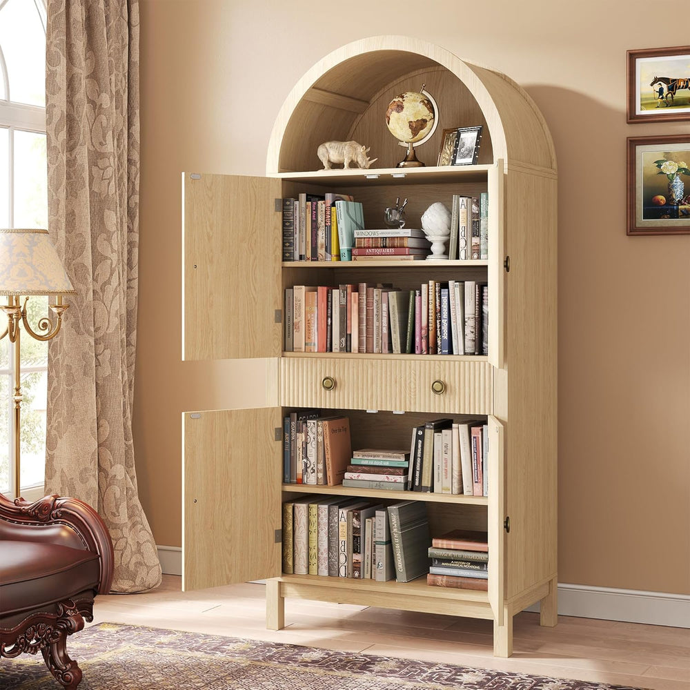 Apicizon 70" Tall Arched Kitchen Pantry Cabinet, 6-Tier Modern Fluted Wo...