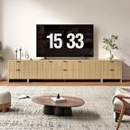 Fluted TV Stand for Living Room, Modern TV Console with 6 Drawers,Wood Entertainment Center with Storage Cabinets & Adjustable Shelves for Living Room, for TVs up to 100",Natural Oak