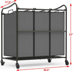 Simple Houseware Heavy Duty 3-Bag Laundry Sorter Rolling Cart, Dark Grey – Durable Triple Laundry Hamper with Removable Bags and Lockable Wheels for Efficient Laundry Organization