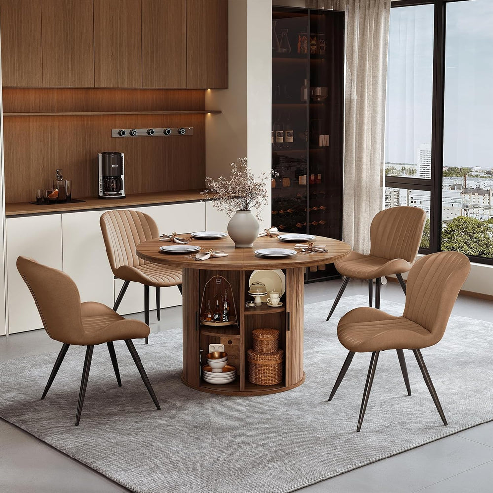 Miereirl Modern 5-Piece Dining Set for 4，47.24" Round Wooden Table with ...